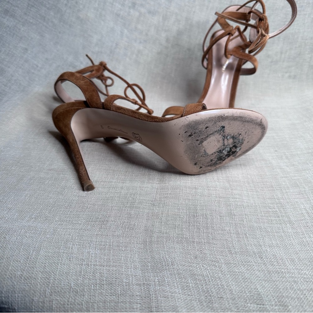 Gianvito Rossi Camel Brown Suede Strappy Heels 40 - Picture 7 of 9